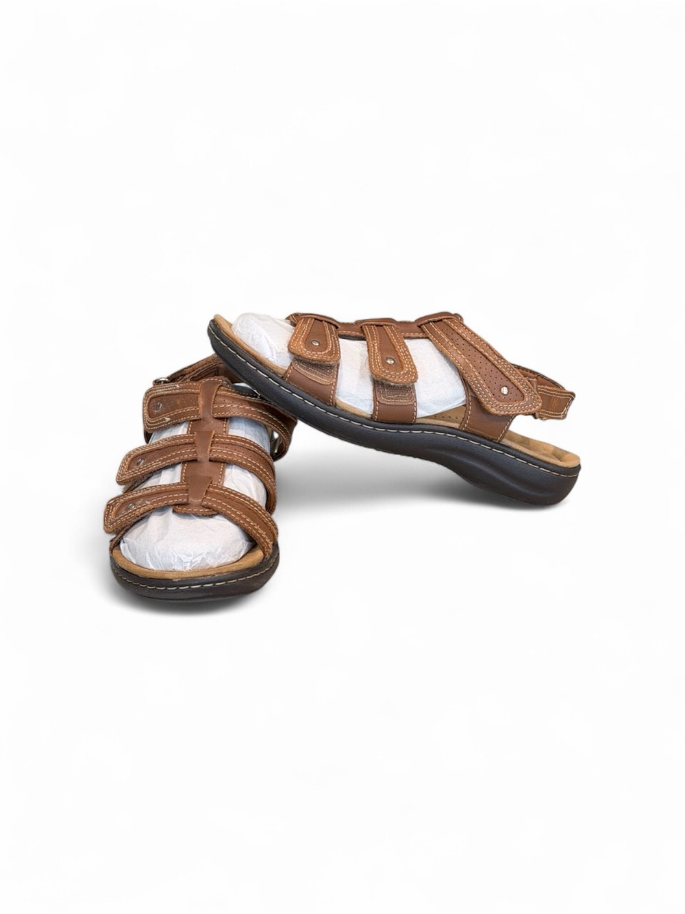 Clarks Laurieann Ivy Brown Leather Triple-Strap Comfort Sandal size 6